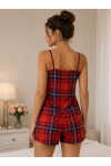 Viskon Kırmızı Kareli Desenli Askılı Şortlu Kadın Pijama Takımı - Ayakta Görünüm | Linay Butik Viskon Kırmızı Kareli Desenli Askılı Şortlu Kadın Pijama Takımı - Ayakta Görünüm | Linay Butik Kadın Ev Giyimi